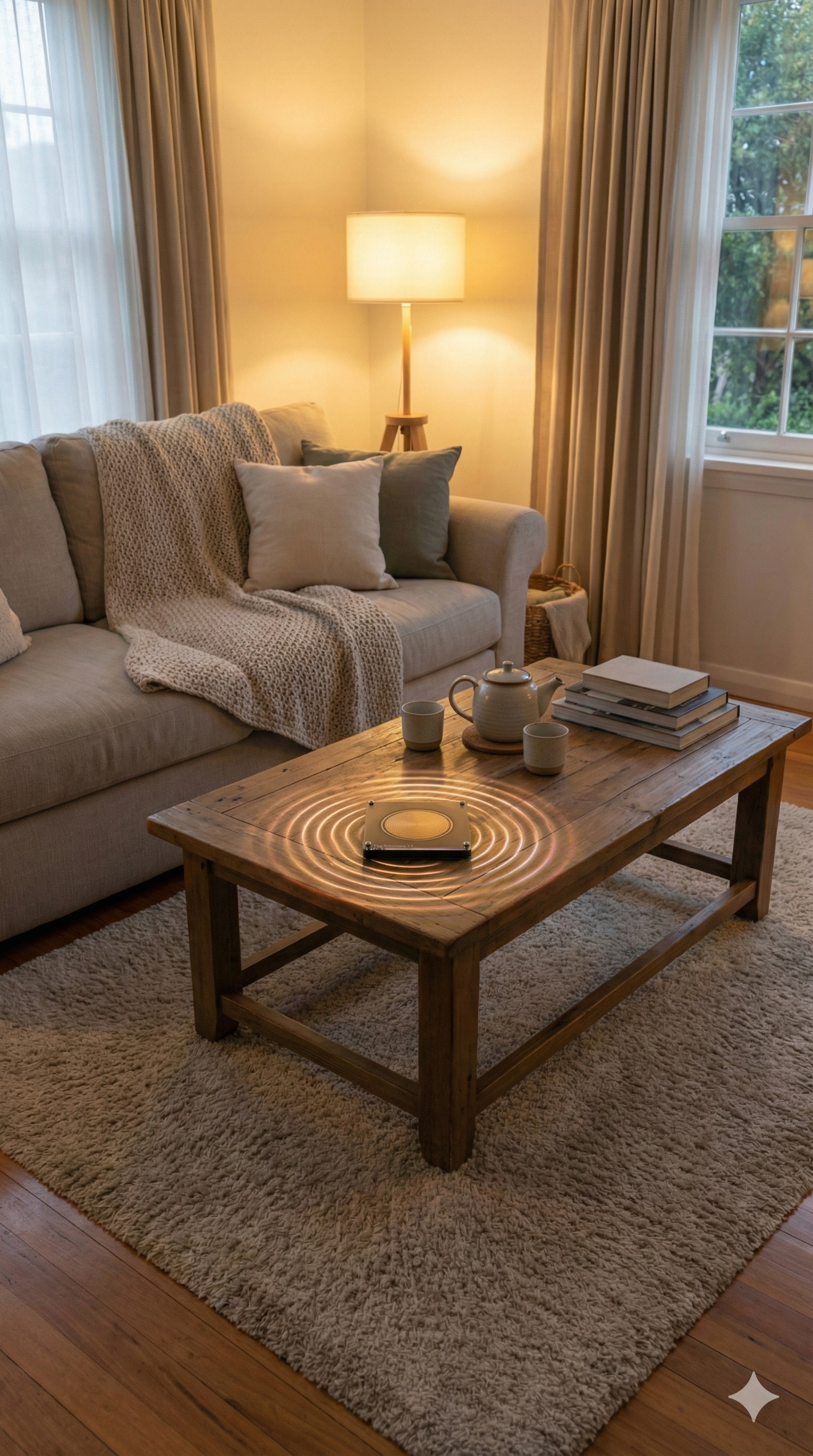 Schumann device resonating on a living-room table