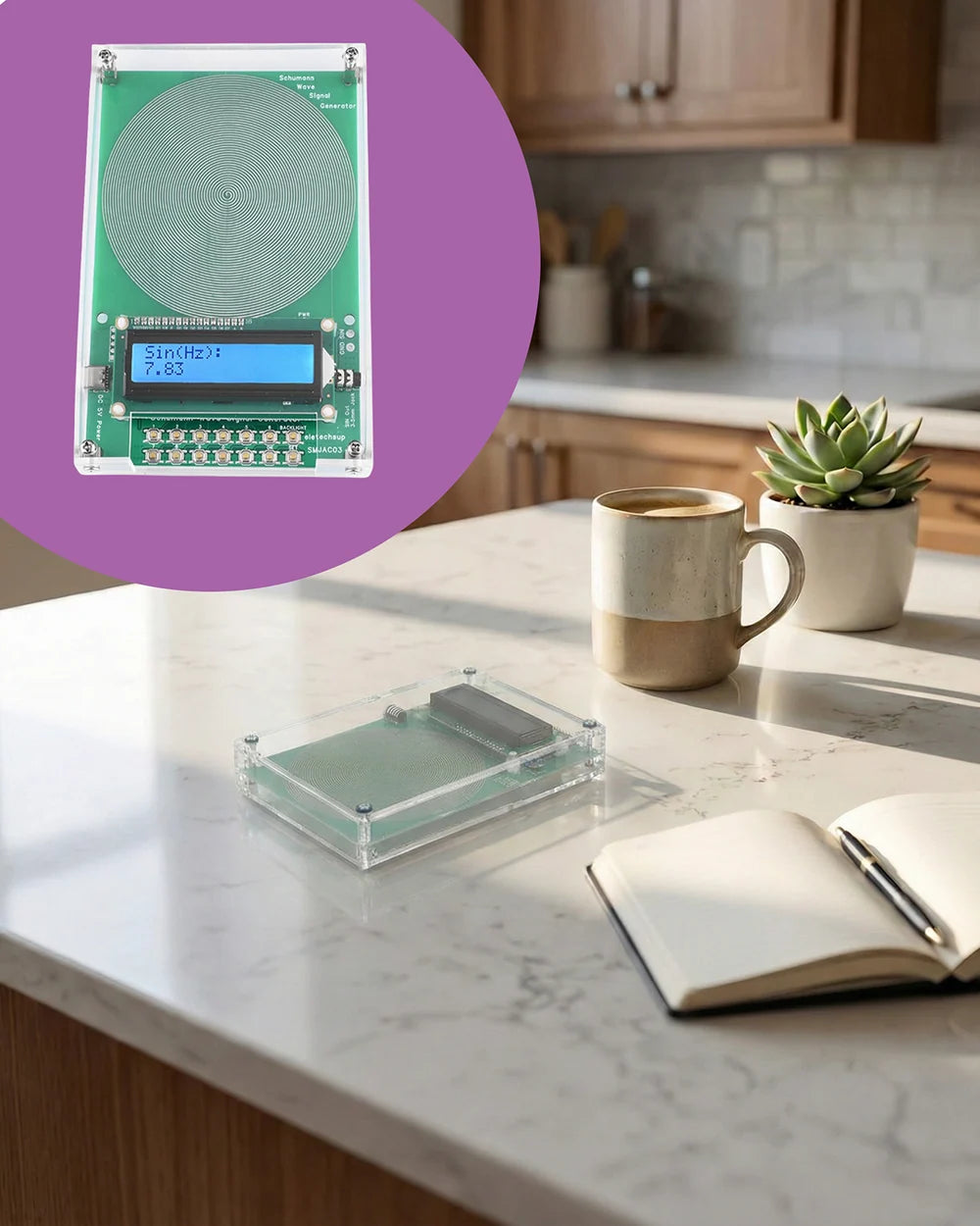 The Schumann on a kitchen counter, LED display in view