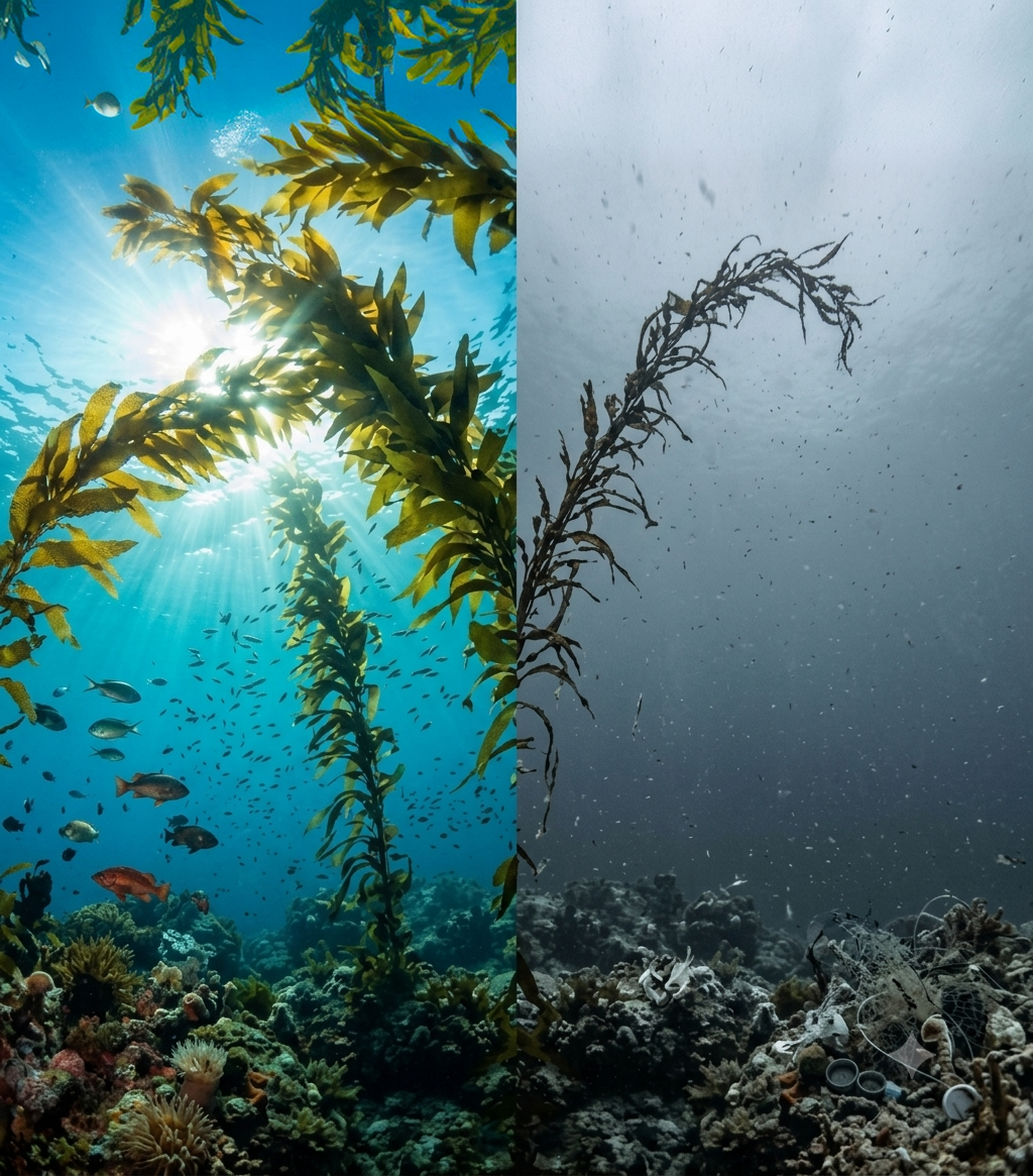 Archive photograph of a kelp canopy off the Sunshine Coast