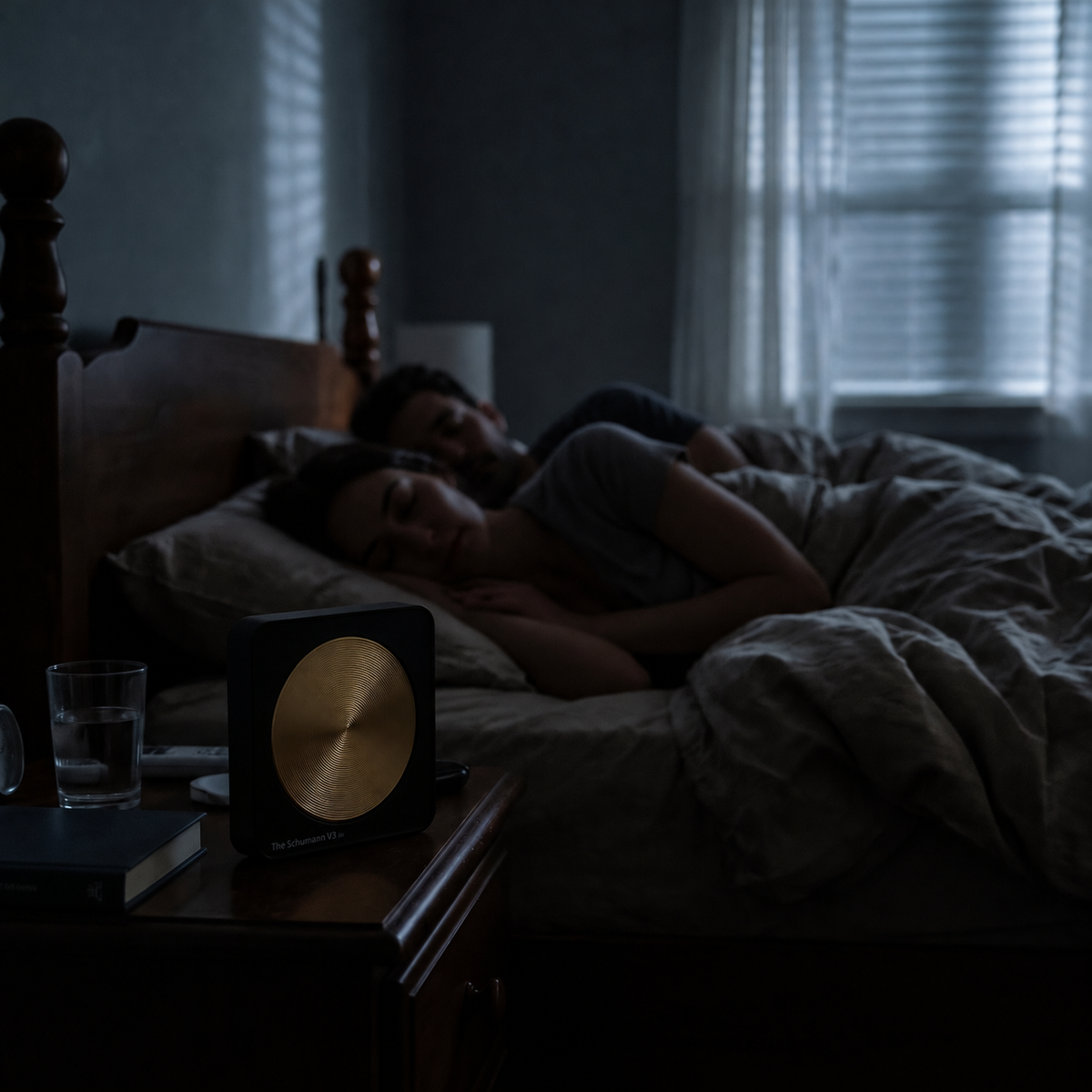 A couple asleep with The Schumann V3 Black