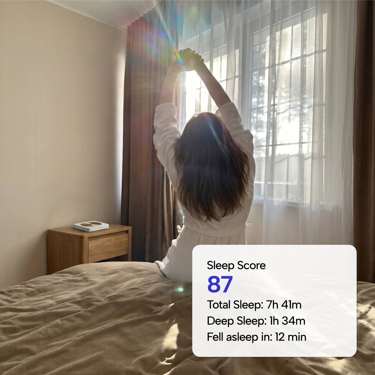 Morning bedroom with The Schumann V3 and the supplied sleep tracker card