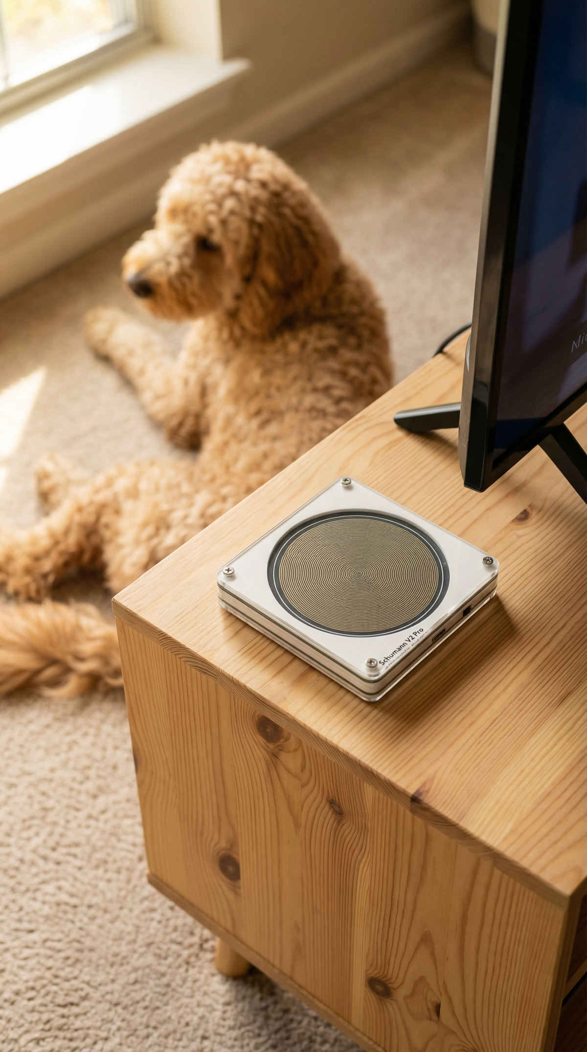 A dog resting beside a V2 Pro